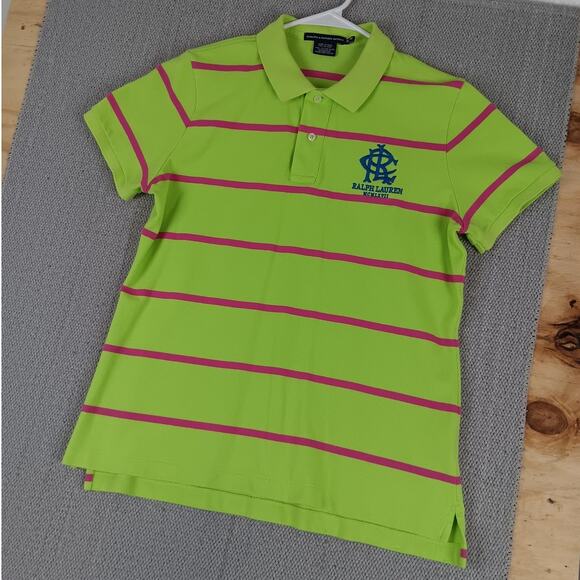 Ralph Lauren Sport Polo Shirt Missis XL Neon Green/Pink Striped Golf Activewear - Picture 3 of 10